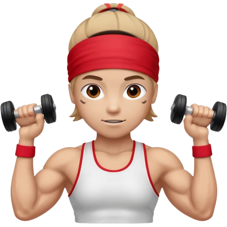 athlete with red headband, hold a mini dumbbell emoji