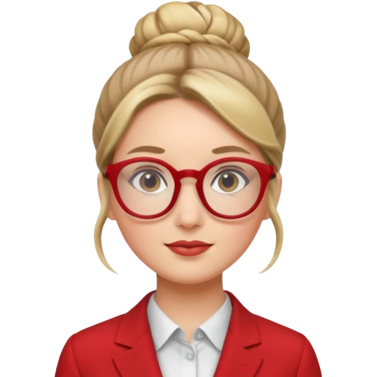 woman with bun hair with red suit and glasses emoji