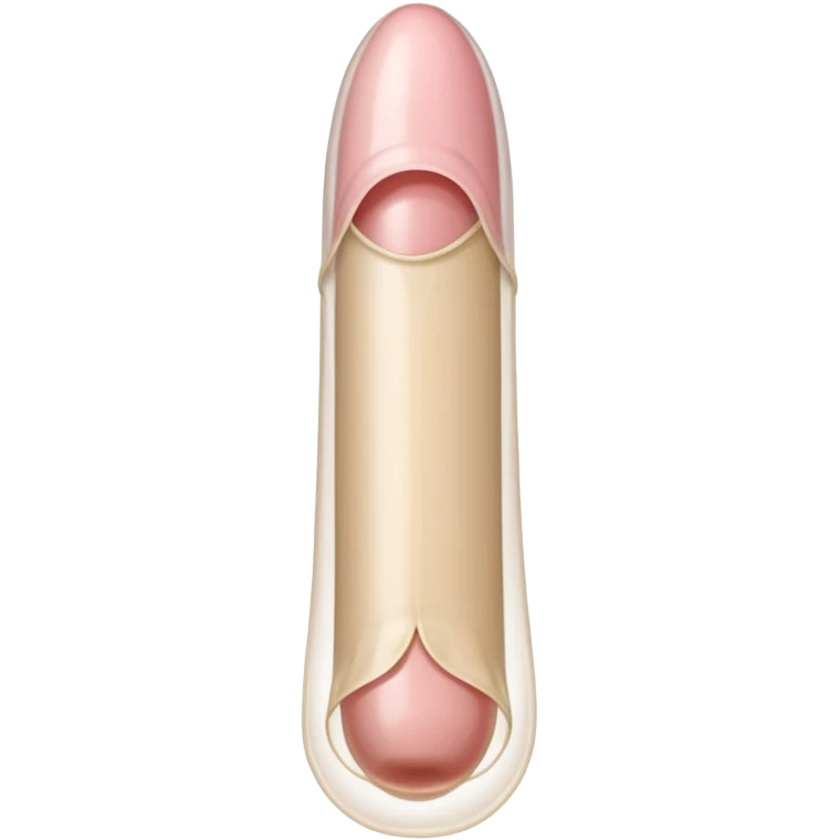 white transparent condom fully covering cylindrical beige-pink colored penis shaft, no face. at top of penis, add glans penis tip, a urethra opening hole/slit line and corona line. at the bottom end/base of penis make it flat.  emoji
