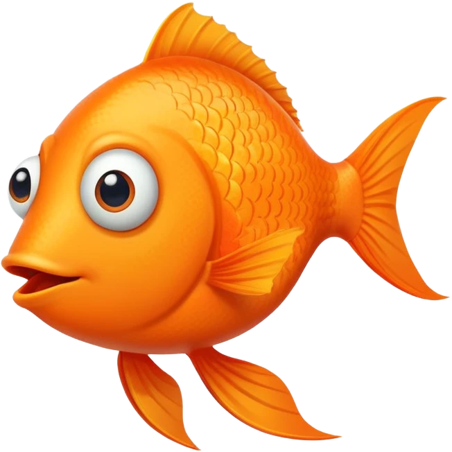 ultra derpy bright orange fish in side profile facing right, both googly eyes impossibly looking at viewer, goofy tongue sticking out, extremely stupid expression, flat 2D side view emoji