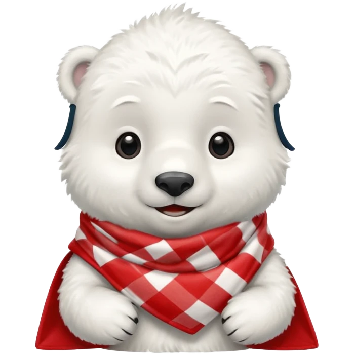 baby Polar Bear, smiling, wearing red Checkered Triangle scarf emoji