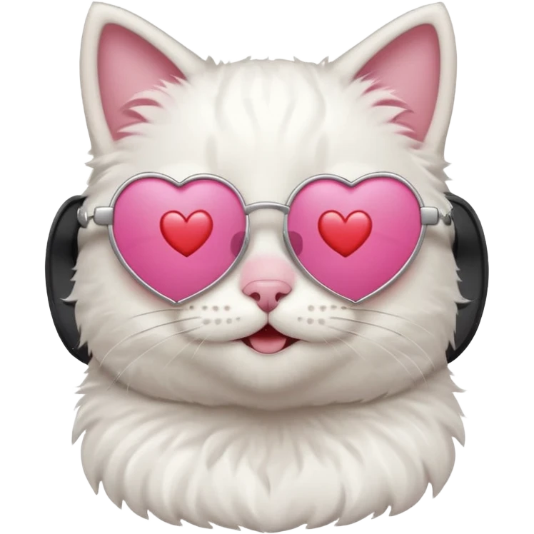 a cute white cat wearing heart sunglasses while smilling emoji