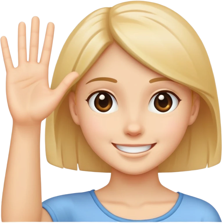 smiling girl palm raised to signal stop emoji