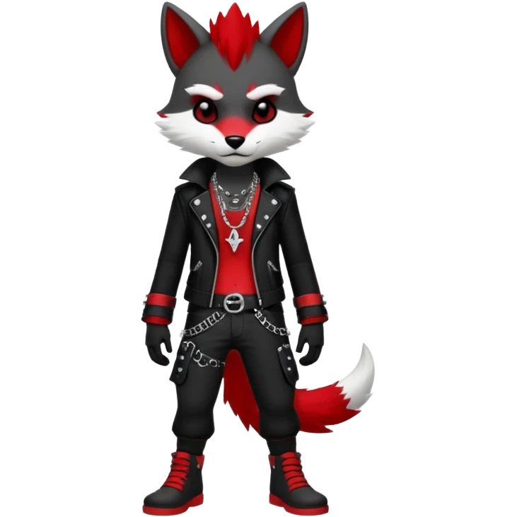 Anthropomorphic Anthro Furry punky gothic black white and red badass cool stylish handsome smexy Animal-furry-fursona  (full body) emoji