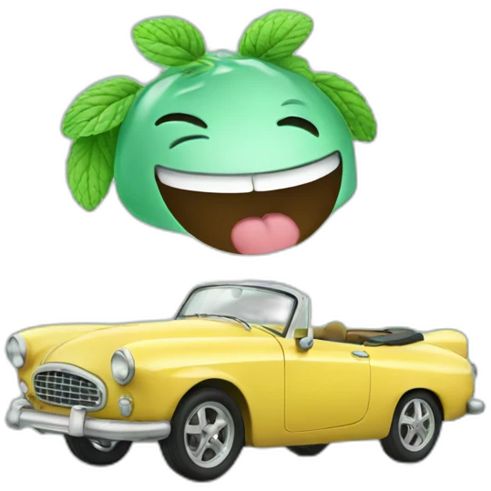 a car laughing with a mint hair emoji