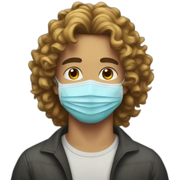 A young man with long, curly hair and wearing a mask emoji