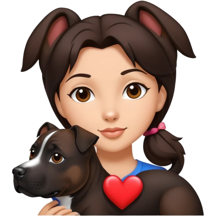 Brunette with a heart in the shape of a big black amstaff dog emoji
