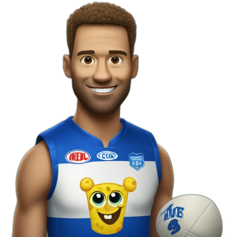 spongebob wearing a north melbourne kangaroos AFL jersey emoji