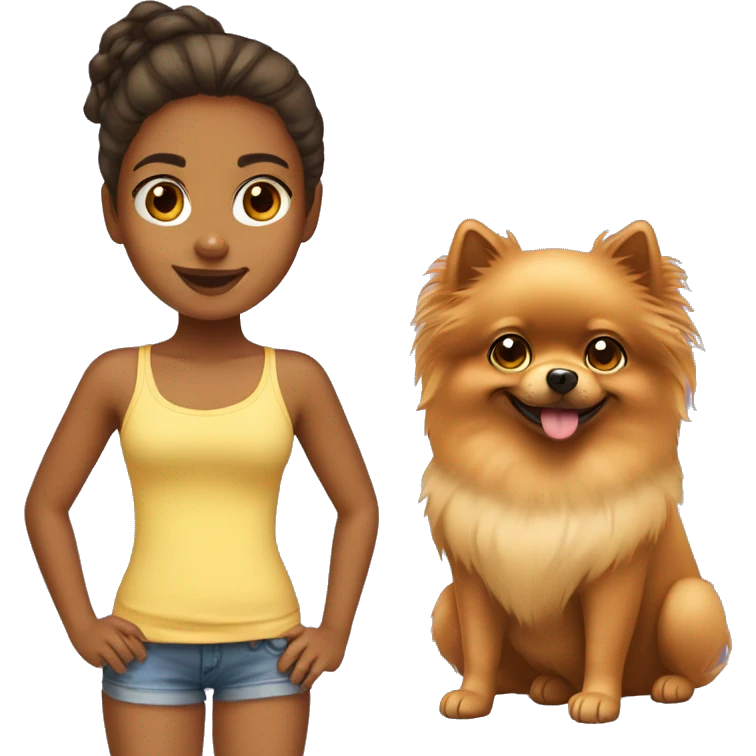 Young tanned girl with Pomeranian emoji