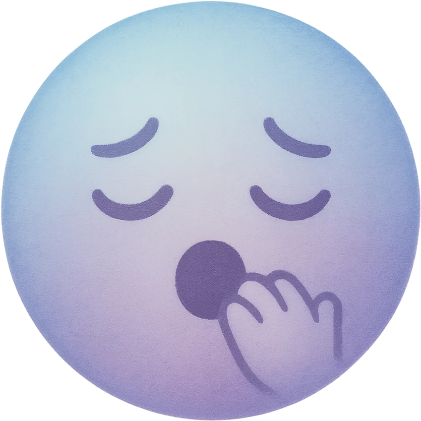 cute emoji, round face, sleepy eyes, tiny yawn, soft blue and lavender emoji