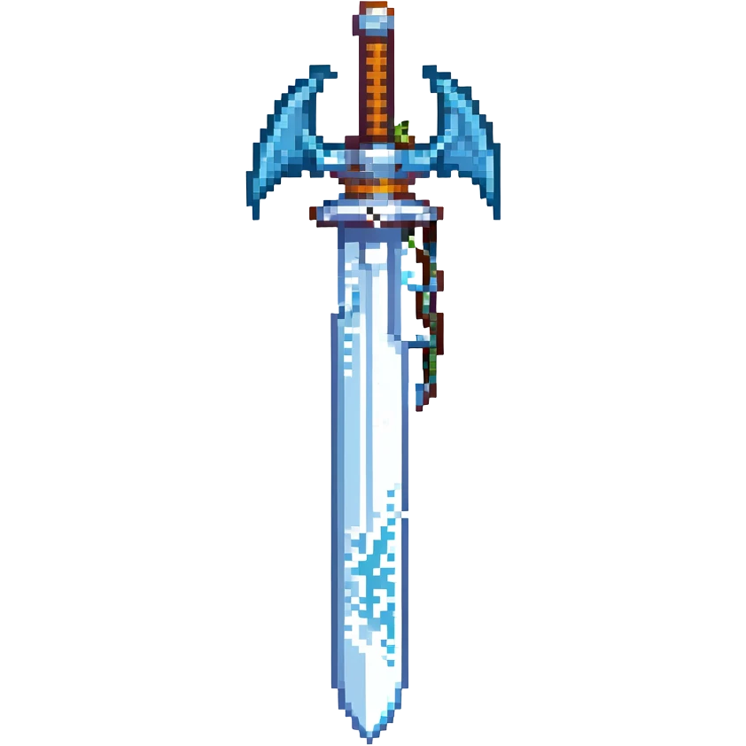 Snow Dragon Sword, pixel art style, icy blue blade with dragon motifs, pixelated details, fantasy weapon emoji
