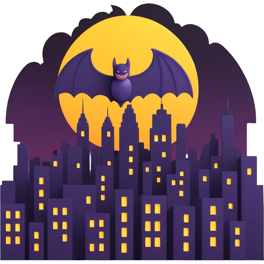 bat signal, 3D style, shining in the sky, cityscape silhouette emoji