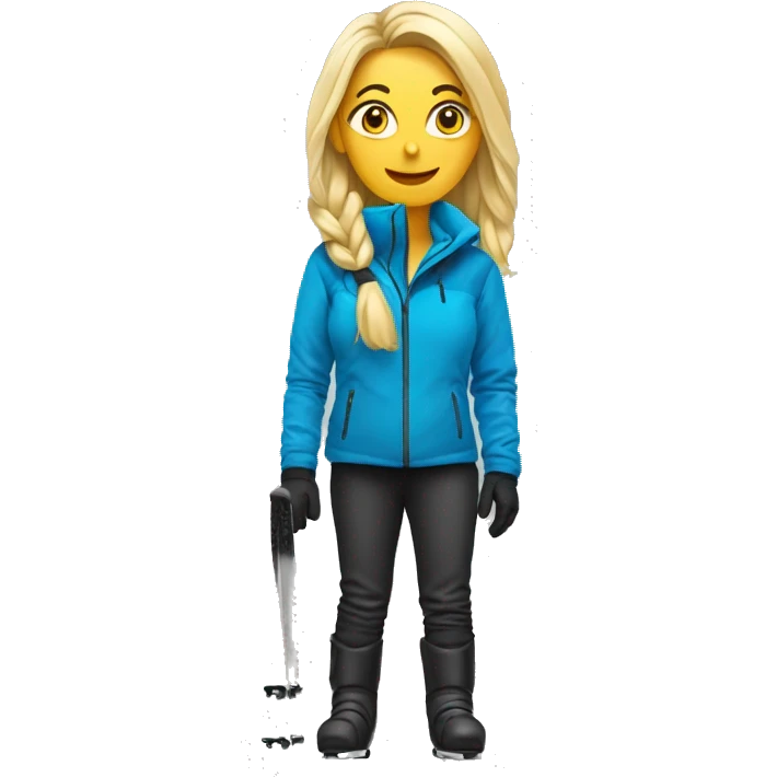 Blonde woman doubt splits in ski clothing and ski boots emoji