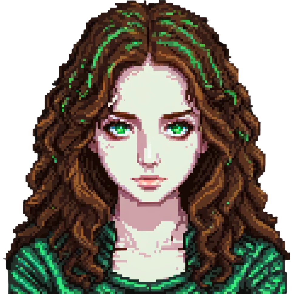sad woman with brown wavy hair and green eyes emoji