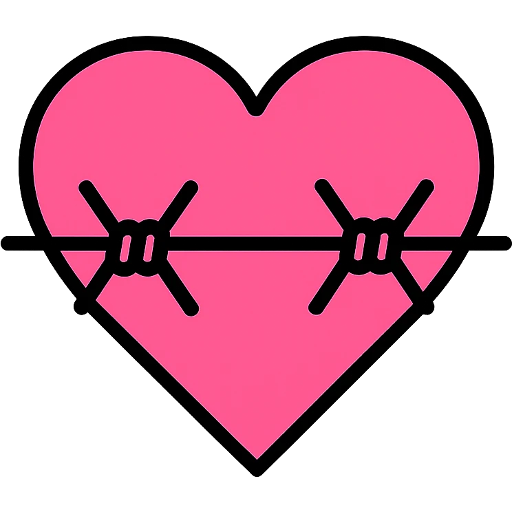 gothic heart with barbed wire, color icon style, pink and black emoji