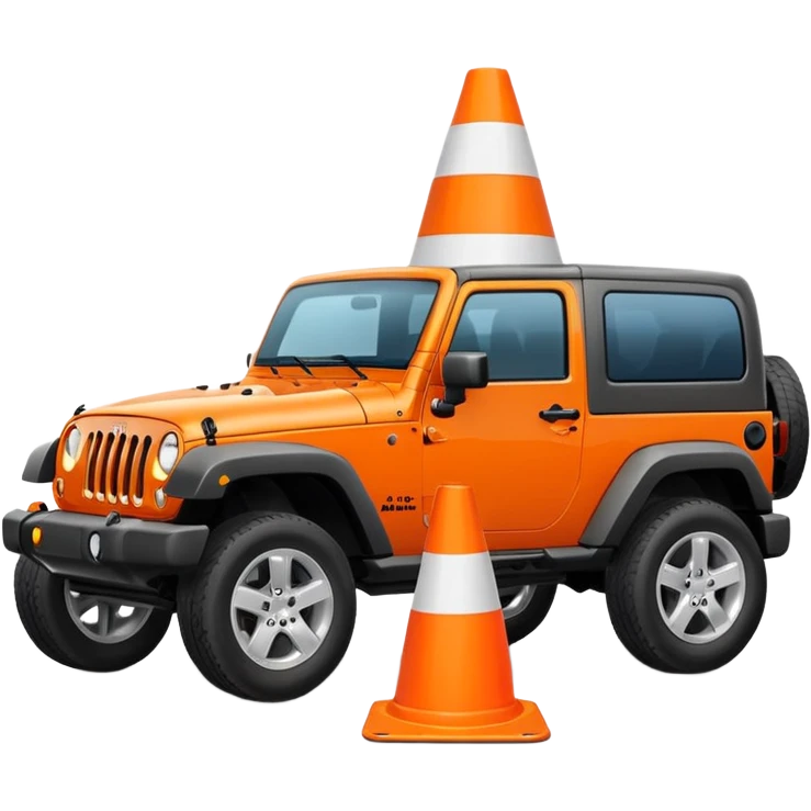 Jeep Wrangler running over a white traffic cone, tire contact visible, emoji style emoji