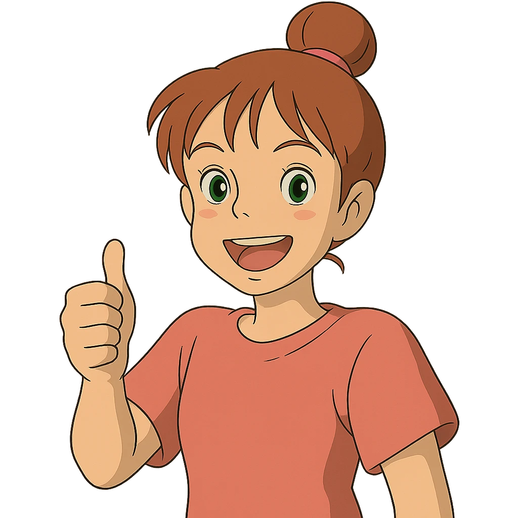 girl with pink topknot haircut and green eyes giving a thumbs up emoji
