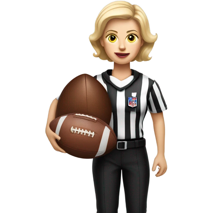White woman American football referee with boy American  football player  emoji