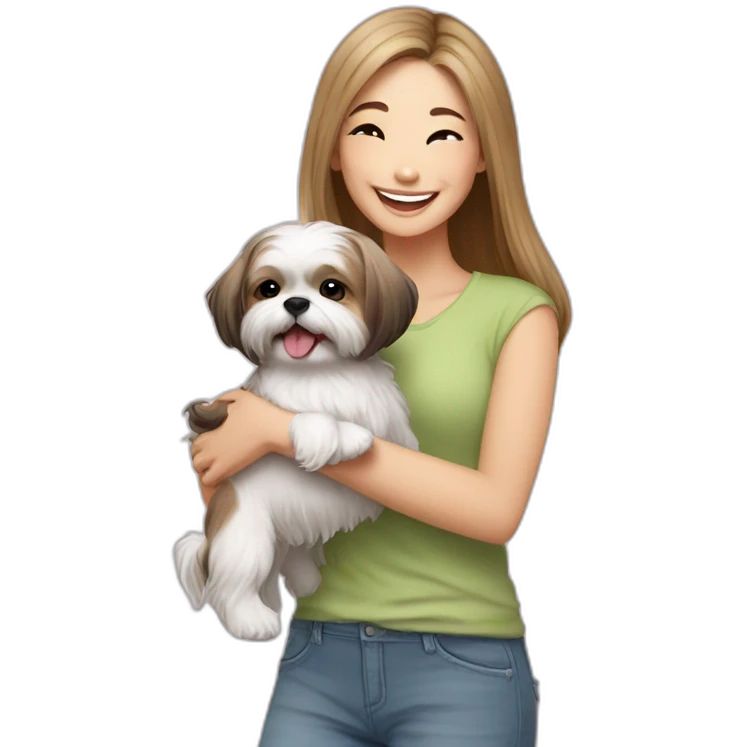 happy girl carrying happy Shih Tzu emoji
