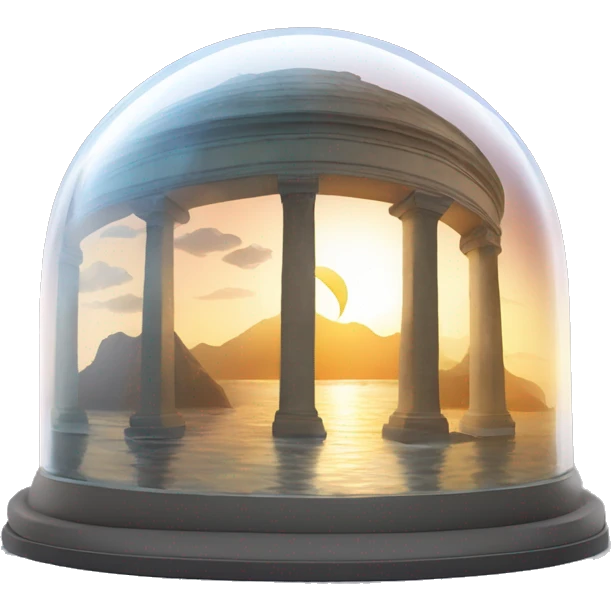 Semi-circular glass dome with the sun and moon inside and land and water on the bottom emoji