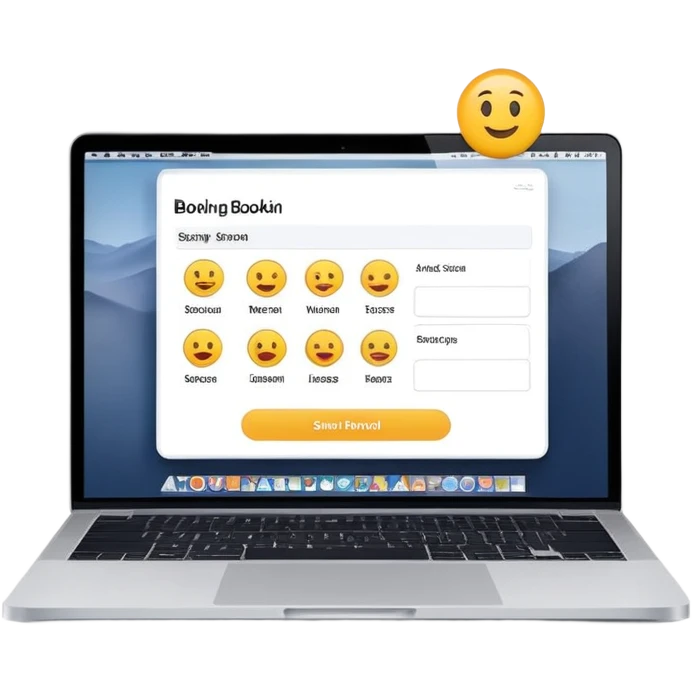 online booking system interface on MacBook screen emoji