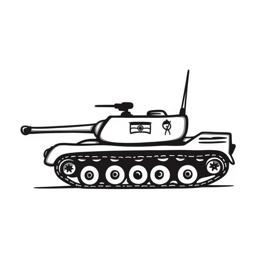 Hand-drawn Indian Army tank with Indian tricolor markings emoji