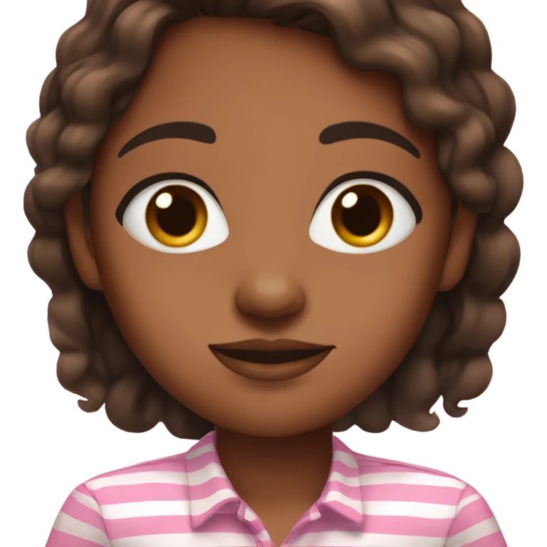 Brown girl with brown eyes, medium hair, black pupils and a pink and brown striped shirt emoji