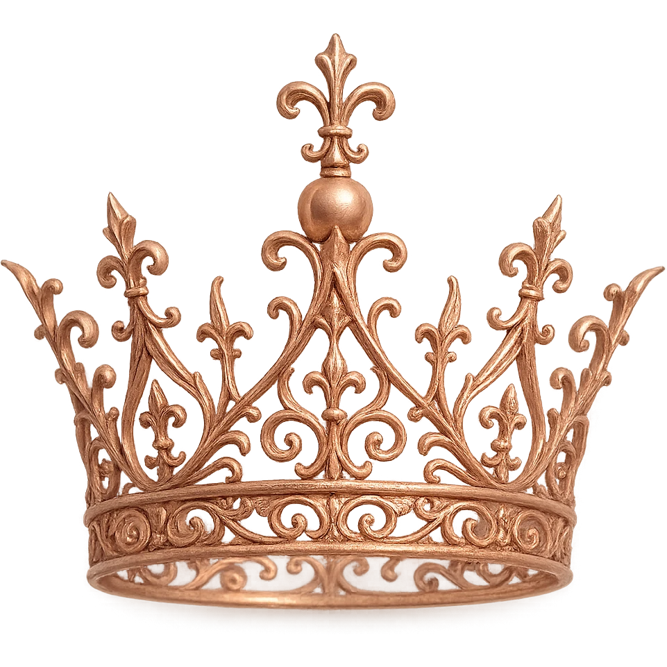 rose gold fantasy royal crown, elaborate, metallic, whimsical, minimal background emoji