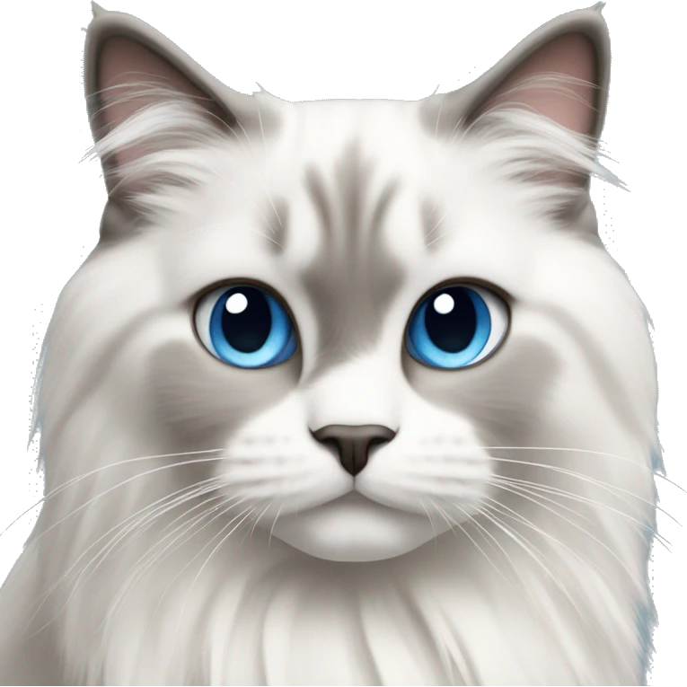 blue eyed ragdoll cat with white and grey fur sitting down emoji