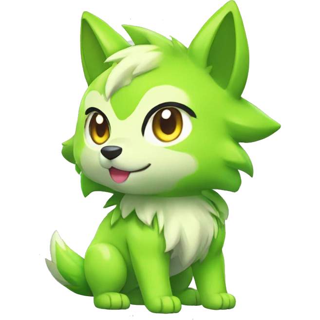 Cute Colorful Shiny Chibi Lime-Green Fakémon-Wolf-Pokémon Full Body emoji