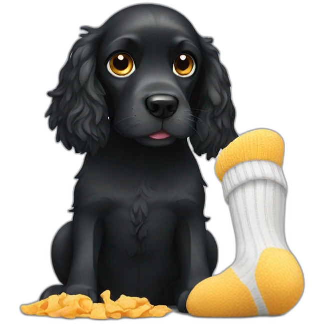 Black spaniel eating sock emoji