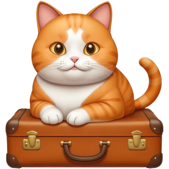 A chubby cat sitting proudly next to a neatly packed suitcase. emoji