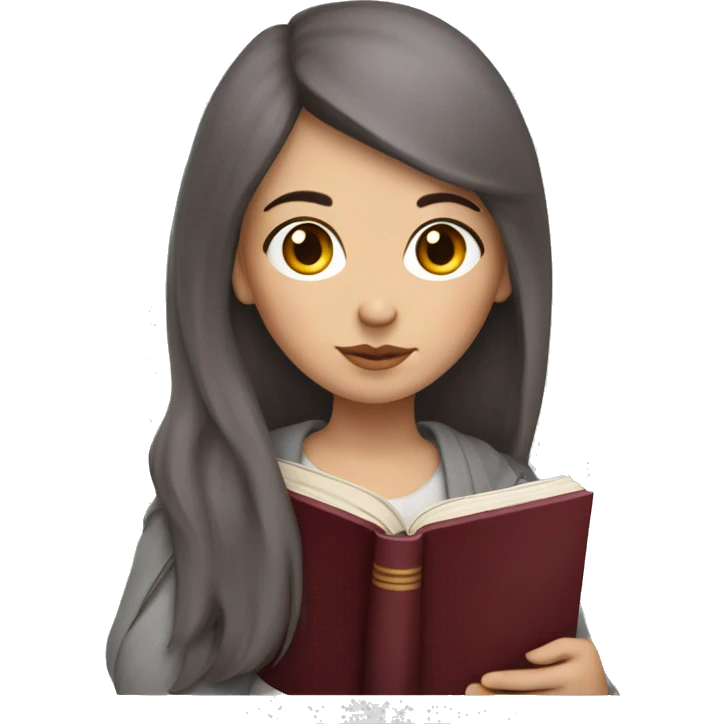 Slavic girl with burgundy medium hair with a book emoji