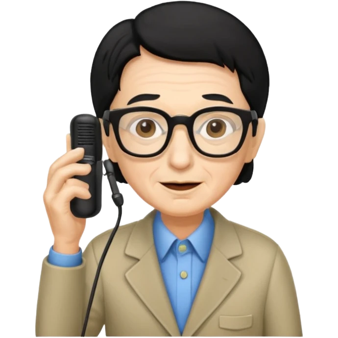 Un locutor de radio,edad avanzada,  pelo negro, con gafas, emoji