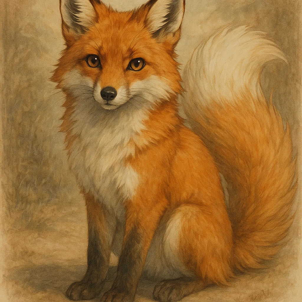 a realistic anime style fox with fluffy tail emoji