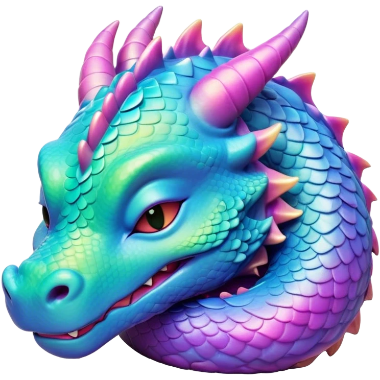 Meme-Worthy Cute Sleeping Dragon Portrait Emoji, Head resting peacefully with a contented smile, showcasing a sinuous, graceful build and a luxuriously soft, iridescent scaled body, eyes gently closed in serene, magical slumber, Simplified yet hilariously adorable features, highly detailed, glowing with a soft, drowsy mystical light, high shine, relaxed and utterly lovable, stylized with an air of playful fantasy, soft glowing outline, capturing the essence of a sleeping dragon that feels destined to become the next viral sensation of enchanted rest! emoji