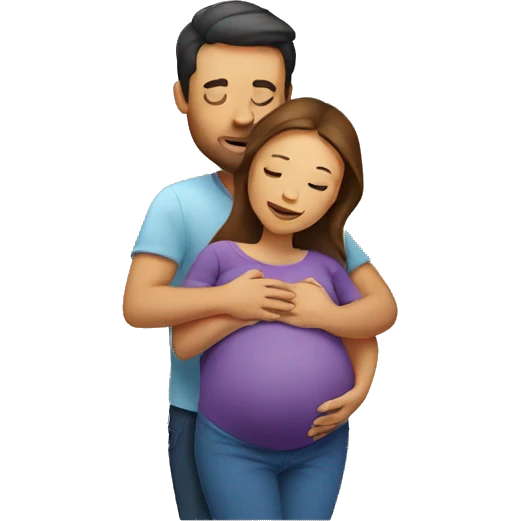 Man hugging pregnant woman emoji