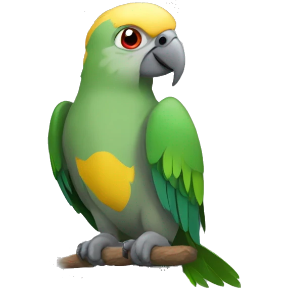 grey-green parrot with yellow head and green chest and red eyes emoji