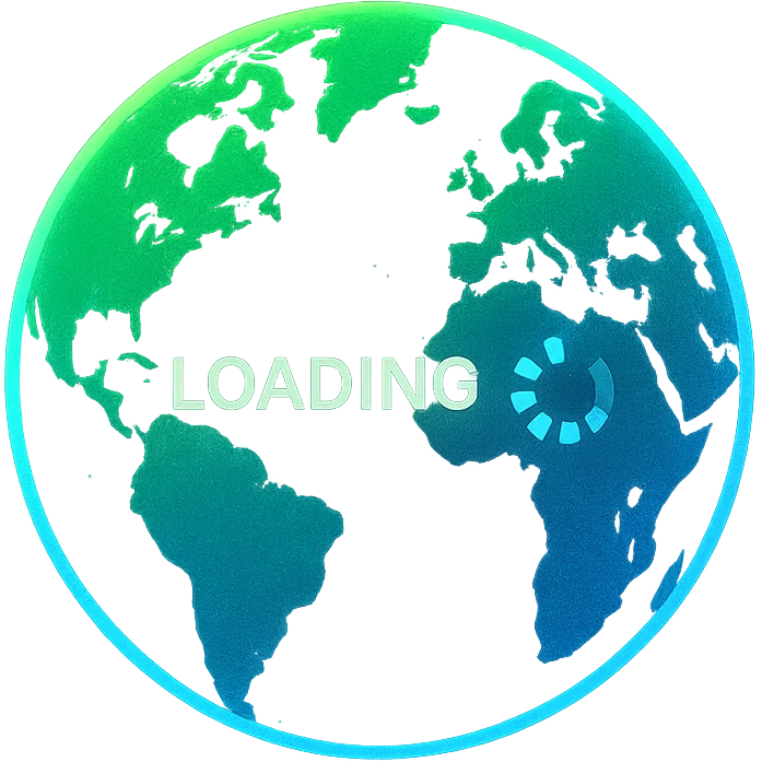 glowing loading icon inside a circle styled like the Earth with green and blue colors, glow effect appears as it loads emoji