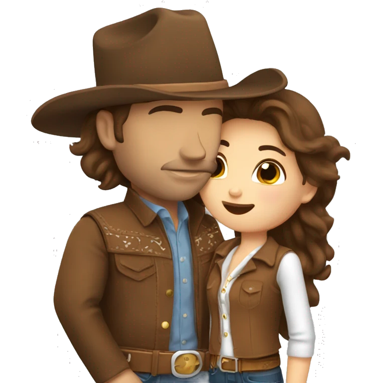 Cowboy with brown hair kissing cowgirl with brown hair emoji