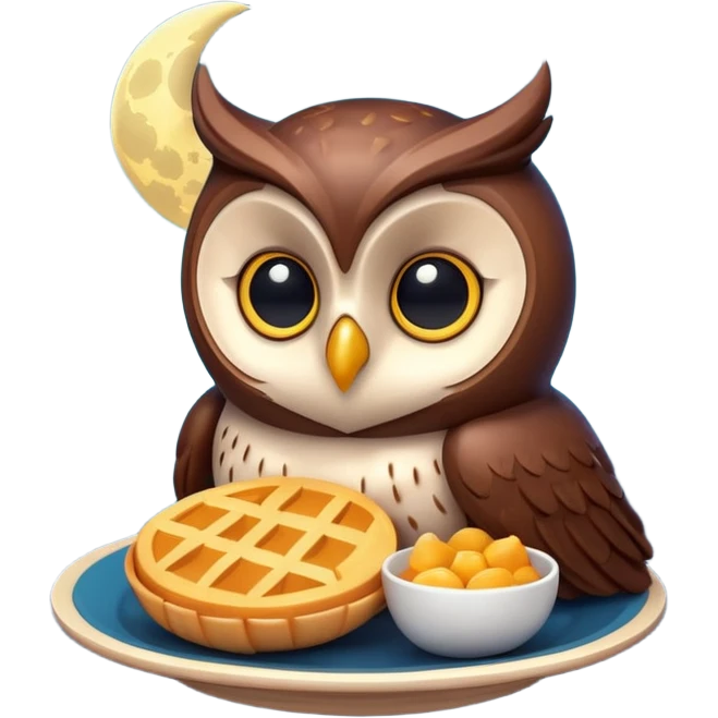 3D symbolizing night owl, late night food order, moon and food theme, cute and modern, soft lighting, glossy, isolated, no background
 emoji