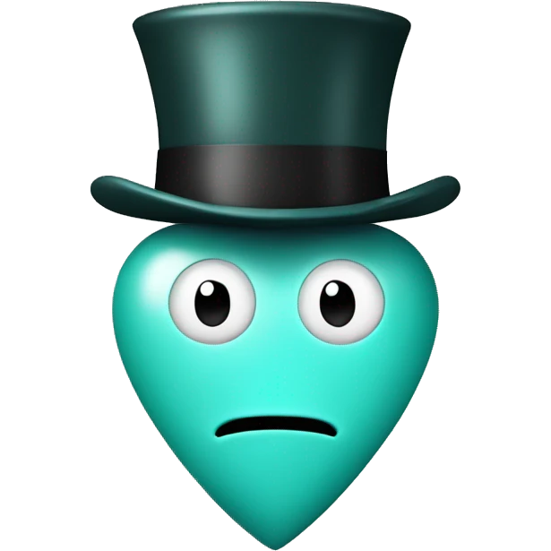 light teal heart with top hat and monocal but no face emoji