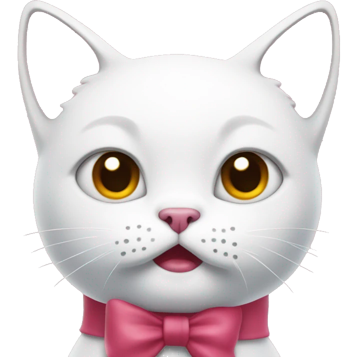 A white cartoon cat hello k with a red bow on its left ear, looking disgusted, a pink liquid out of his mouth emoji