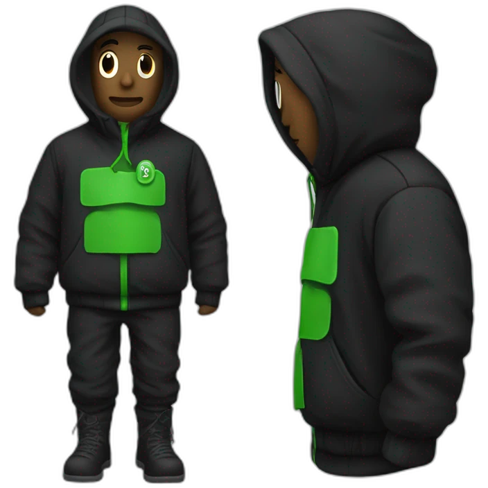 Homme noir qui porte une cagoule avec inscription verte emoji