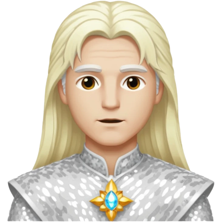 Baldr, God of Light from Gods and Goddesses with long white blonde hair, white sequin outfit emoji