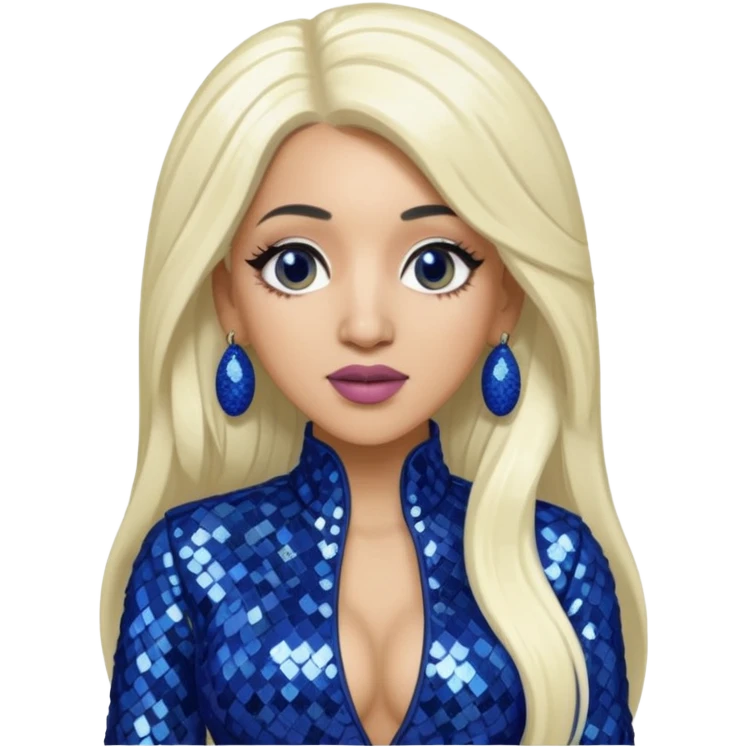 Cardi B with long white blonde hair, indigo sequin outfit emoji