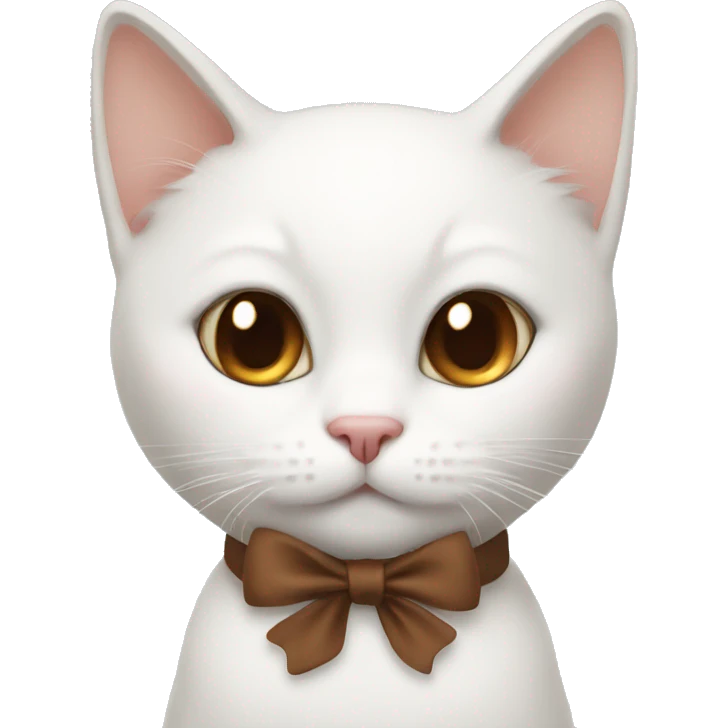 White cat with brown bow at neck emoji