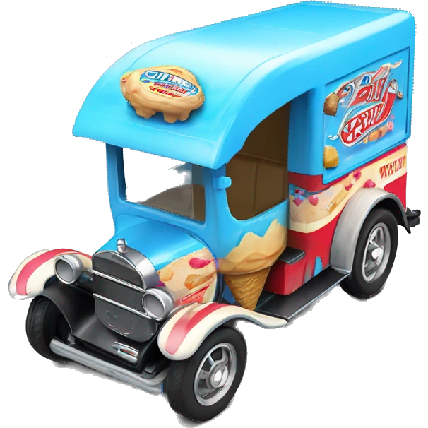 Hot wheels style, ice cream truck from 1917 with wide mag wheels, blue emoji