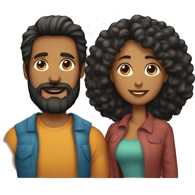 Pareja hombre barba y mujer pelo largo con perro pelo negro  emoji