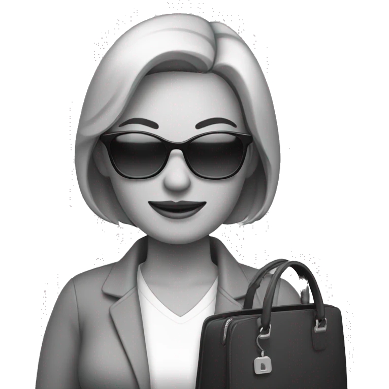 A middle-aged woman with a highlighted bob, trendy casual attire, large sunglasses, a handbag, and a smartphone, often showing an entitled expression. emoji